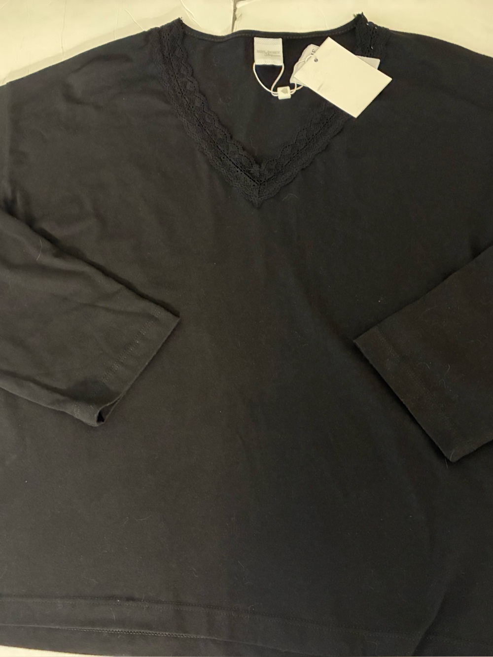 Mrs Home Black Sleepwear Shirt Lace Trim L Casual Loungewear Stretch Comfort